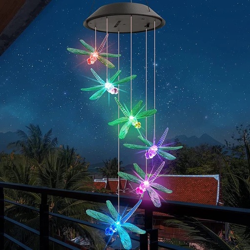 [GSX-038] LAMPARA COLGANTE DECORATIVA TIPO LIBELULA LUZ SOLAR ORO